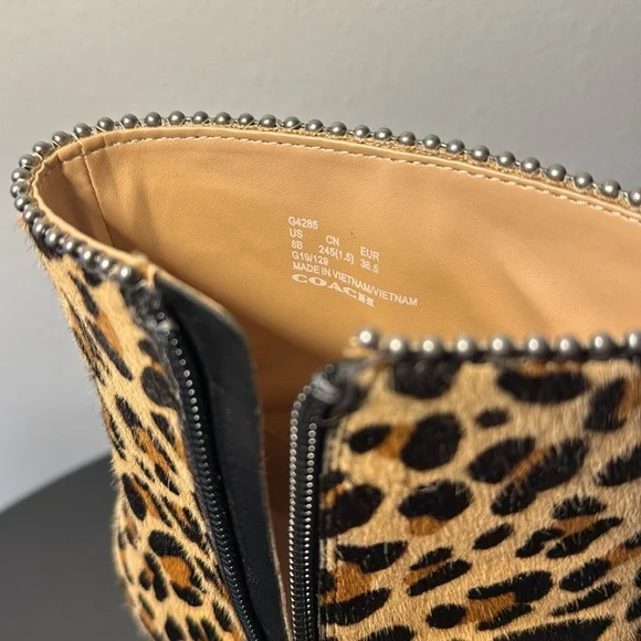 Coach Drea Bead Chain Leopord Print Genuine Calf Hair Leather Booties - Picture 2 of 13